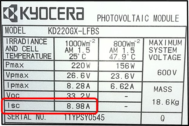 Illustration of information found on a PV module label