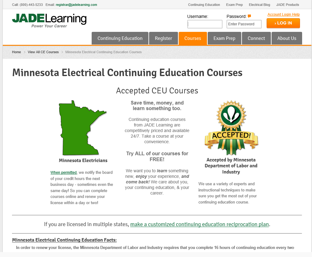 Minnesota Electrical Continuing Education Jade Learning